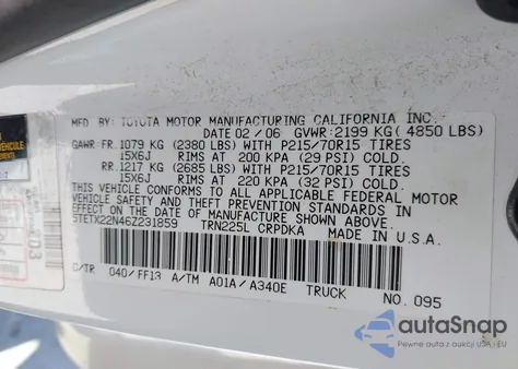 2006 Toyota Tacoma from USA, damaged, VIN 5TETX22N46Z231859